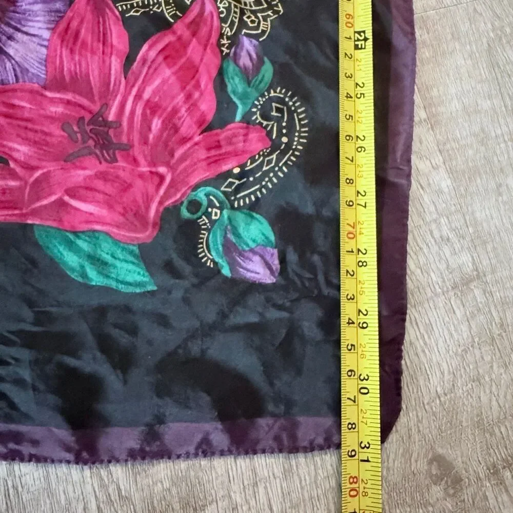 Vintage VTG The Specialty House Black Floral  Square Scarf Silk Mandala